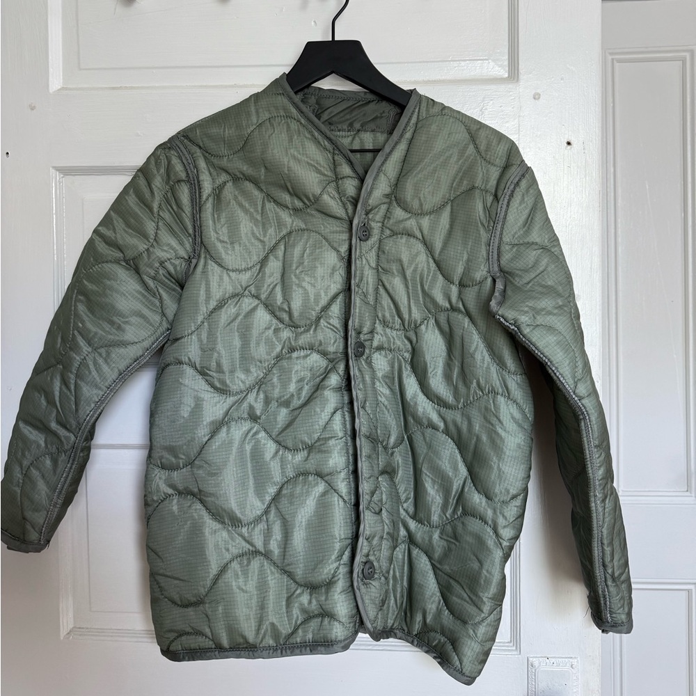 70s Womens blue green Quilted military liner Jacket